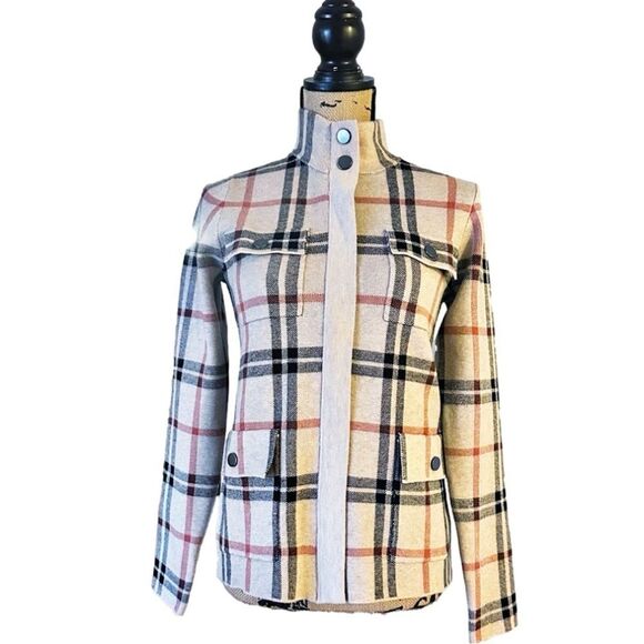 Joie Sweaters - Joie Cream Plaid Button-Front Sweater Jacket with Black and Dusty Pink Accents